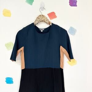 M COS Blue Black Colorblock Elbow Sleeve Shift Dress